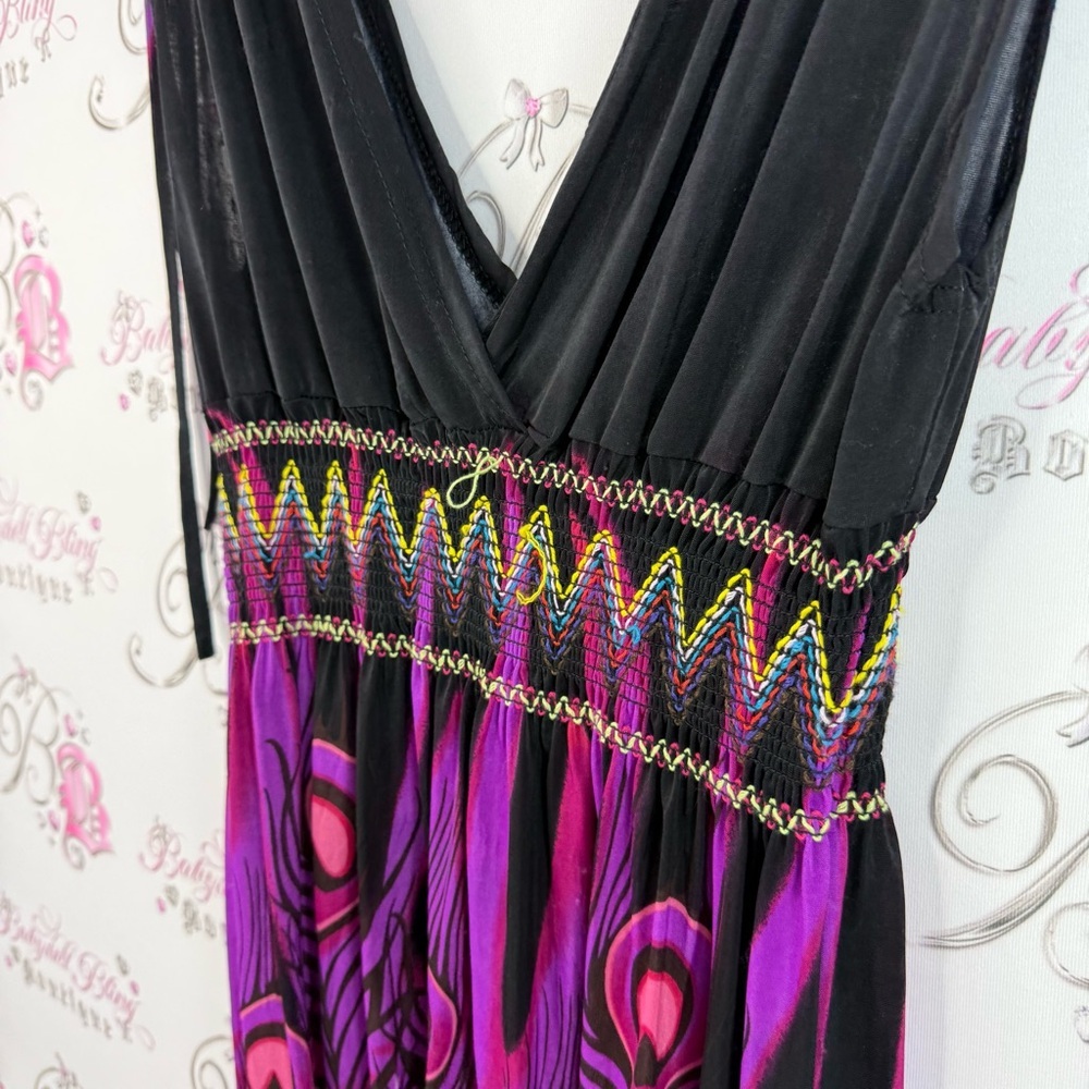 Thailand dress smocked feather style Aztec Elegant Black and Purple Dress - Picture 5 of 9